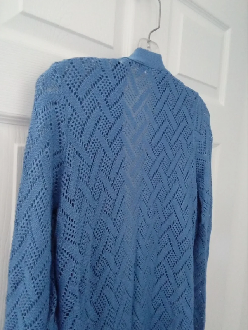 Cyrus Women's Sky Blue Open-Front Pointelle Knit Cardigan Medium - Picture 9 of 10